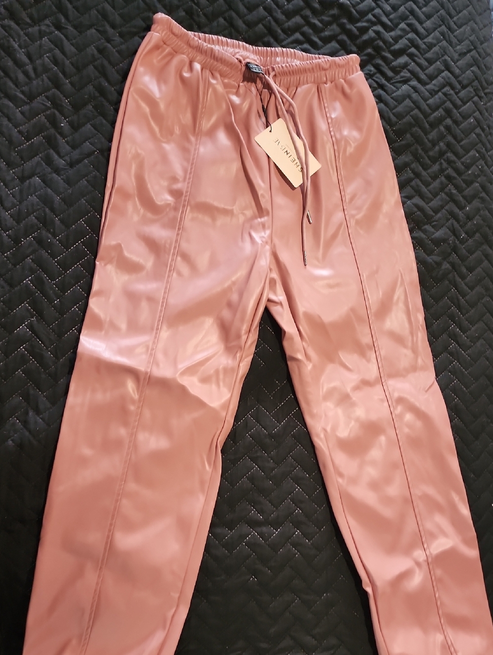 SHEIN Dusty Rose Faux Leather Drawstring Pants